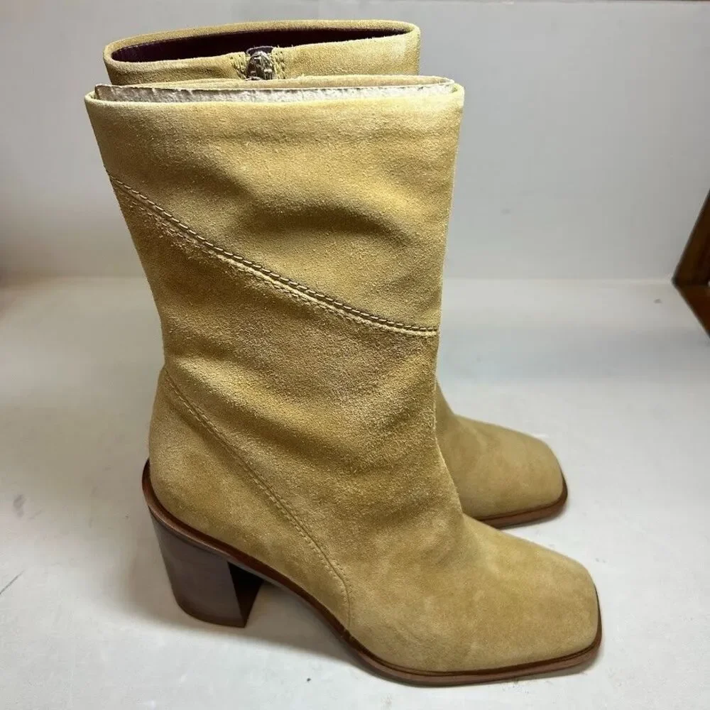 Franco Sarto Womens 7.5 M Tan Cookie Leather Stevie Mid Shaft Boots NIB QI4